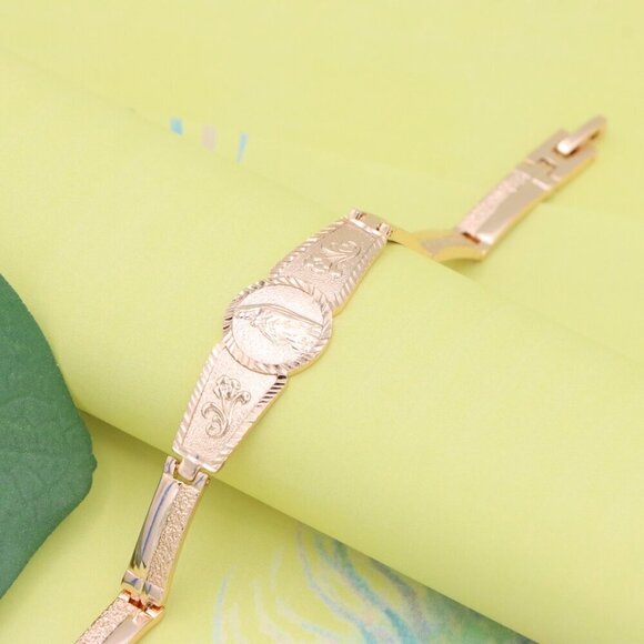 "Engraved Rose Gold Bracelet with Floral and Oval Medallion Design, XPBL1114 - Picture 5 of 12